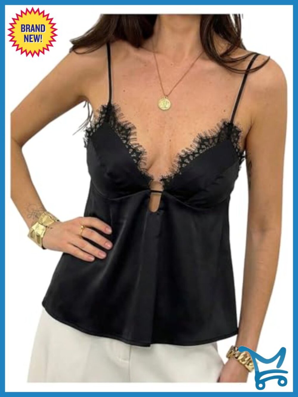 Satin Lace Tank Top Sleeveless Open Back Dressy Going Out Blouse